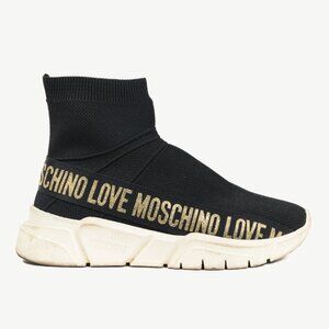 Love Moschino Black Glitter-Logo Sock Sneakers
